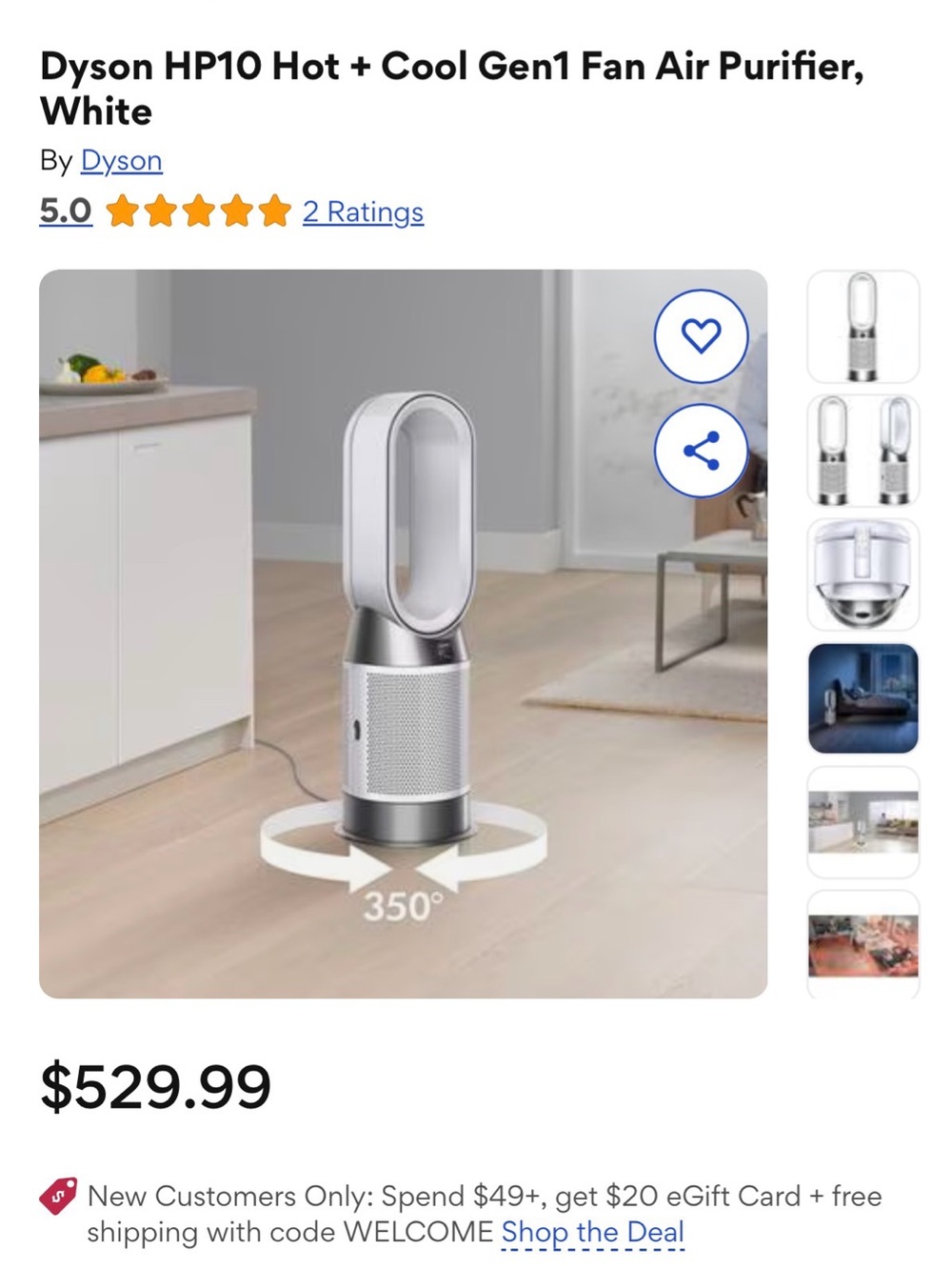 Dyson White and Silver Tower Fan Air Purifier